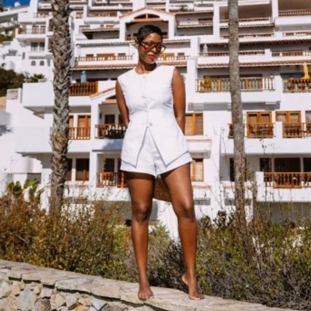 Target Jenee Naylor Future Collective High Rise Belted White Trouser Shorts